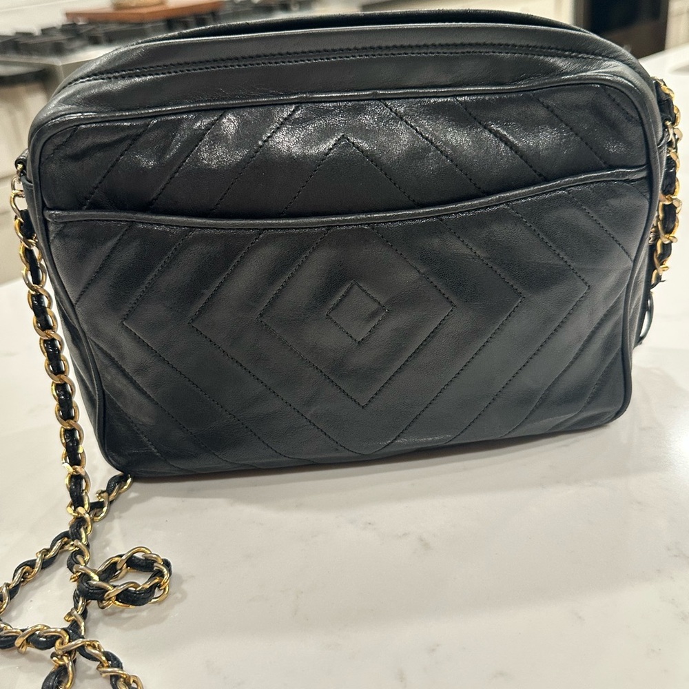Chanel Black Chevron Leather Camera Bag - Picture 7 of 13